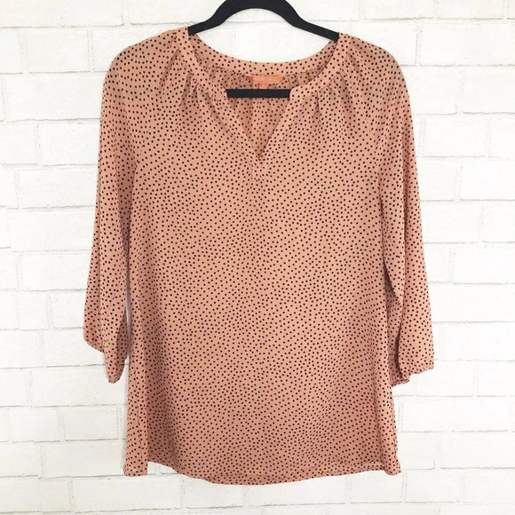 Modcloth Peach & Black Polka Dot Lightweight Blouse Women's Size Small - Picture 1 of 8
